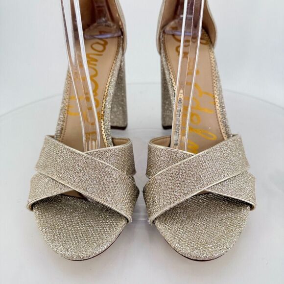 Sam Edelman Womens Yancy Heeled Ankle Strap Sandals Size 10 M Silver Shimmer - Picture 6 of 16